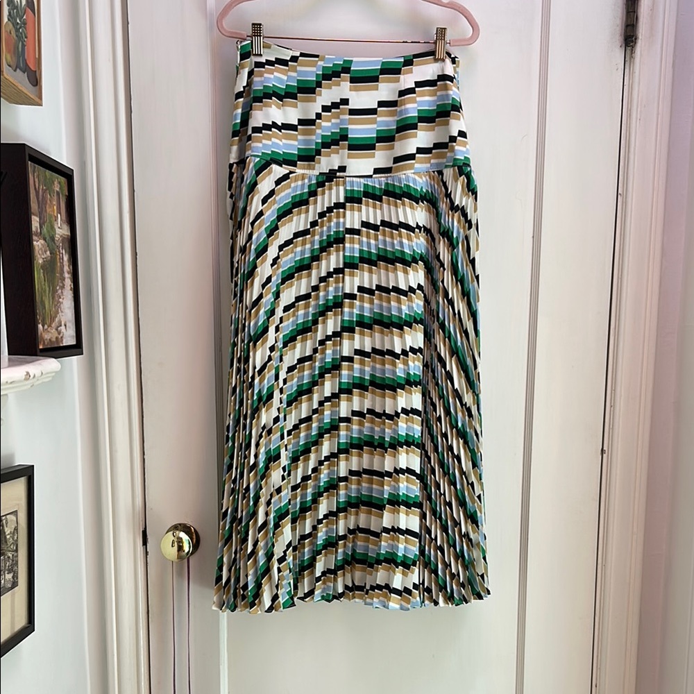 ME+EM Green and White Pleated Maxi Skirt